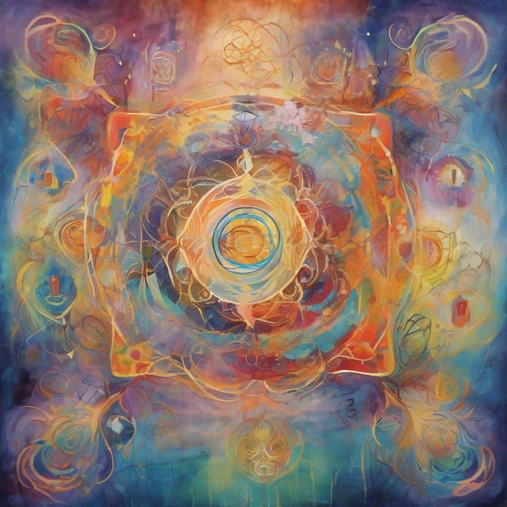 Ανθρωποειδή σε εικονική τέχνη με ενέργεια και χρώματα.