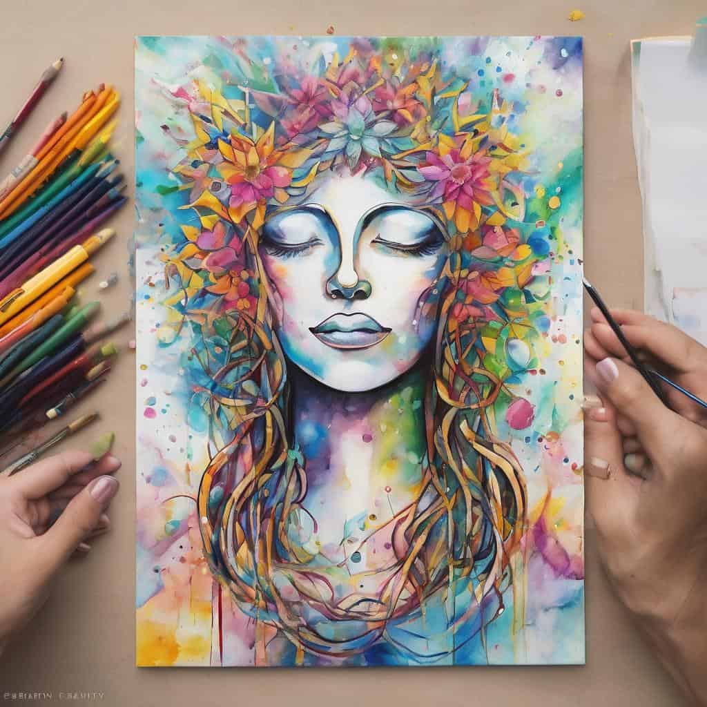 Αντικείμενο: Ζωγραφική γυναίκας με λουλούδια και πειθαρχία, έμπνευση και δημιουργικότητα.